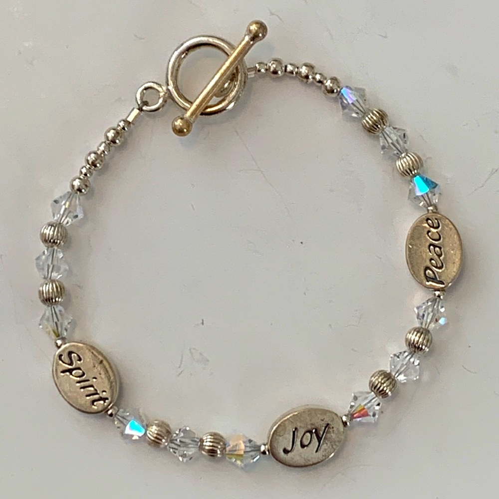 “Spirit, Joy, Peace“ Sterling Silver and Swarovski Crystal Bracelet